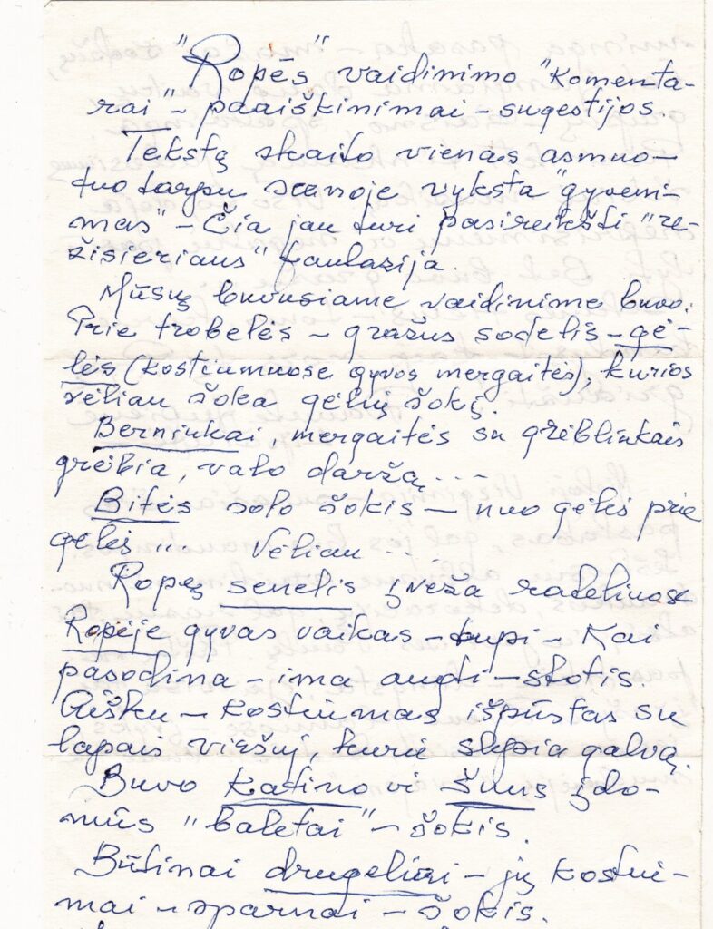 „Ropės“ vaidinimo komentarai